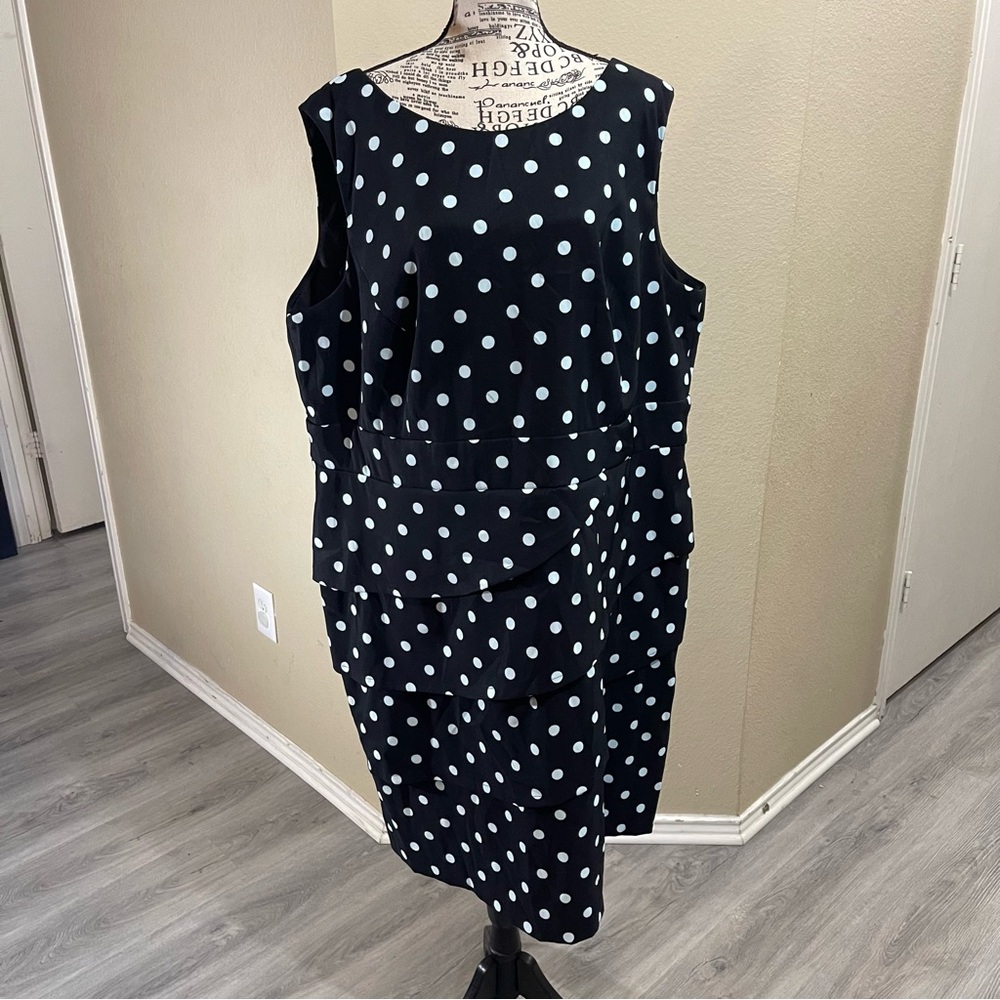 Sabina Black and Blue Polka Dot Midi Dress